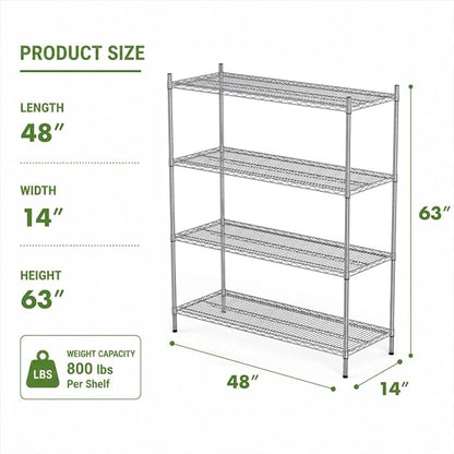 APLSS NSF 4-Tier Chrome Storage Shelves, Dry Environments, Commercial Heavy - Image 3