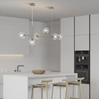 KCO Lighting 6 Light Bubble Glass Pendant Light Mid Century Modern Globe Sputnik Chandelier Linear Chandelier Lighting Brushed Nickel Hanging Light Fixture for Kitchen Island Dining Room