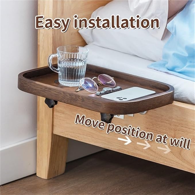 Bedside Caddy, Clip-on Wooden Bedside Shelf - Image 4