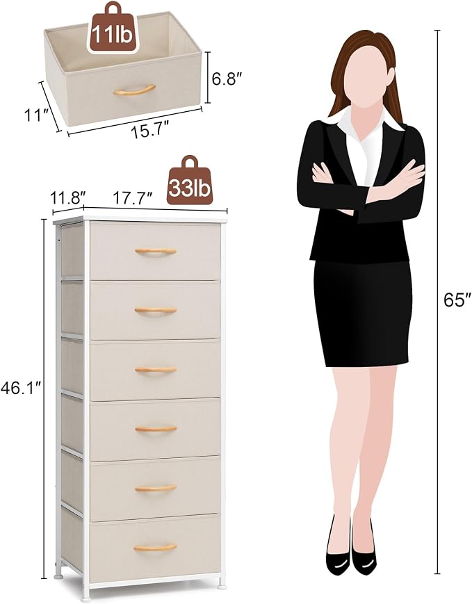 Tall 6-Drawer Fabric Dresser Tower - Image 3