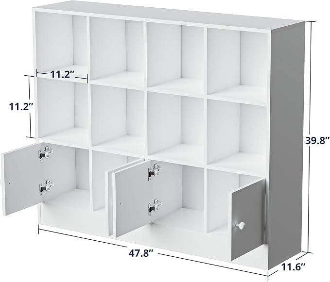 Cozy Castle White Wood Bookcase, 12 Cube Storage Organizer Bookshelf - Image 2