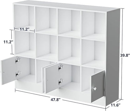 Cozy Castle White Wood Bookcase, 12 Cube Storage Organizer Bookshelf - Image 2