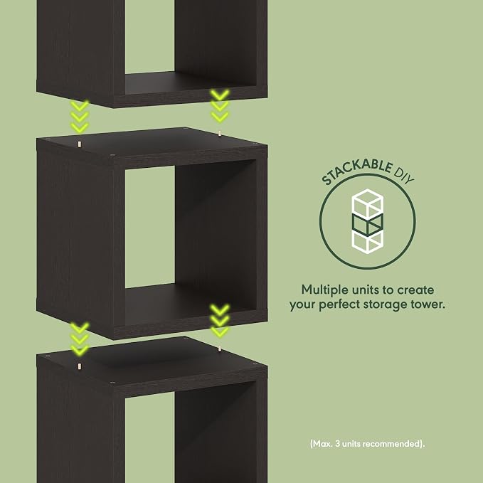 Furinno Cubicle Stackable Book Shelf, Extra Thick Bookshelf, Dark Oak | Cube - Image 5
