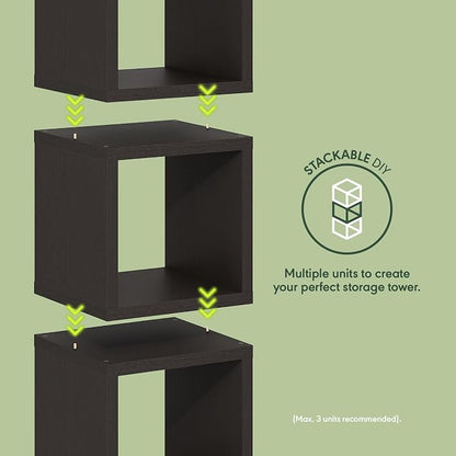 Furinno Cubicle Stackable Book Shelf, Extra Thick Bookshelf, Dark Oak | Cube - Image 5