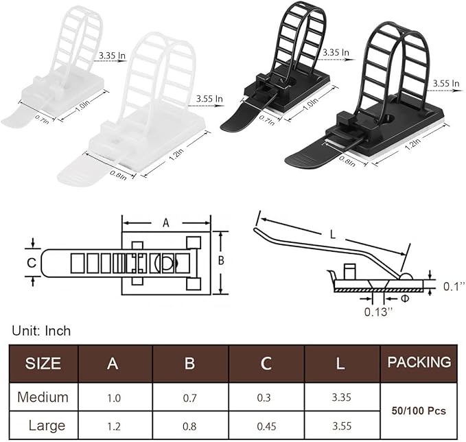 Adhesive Cable Management Clips, Extra Screw & Hole - Image 7