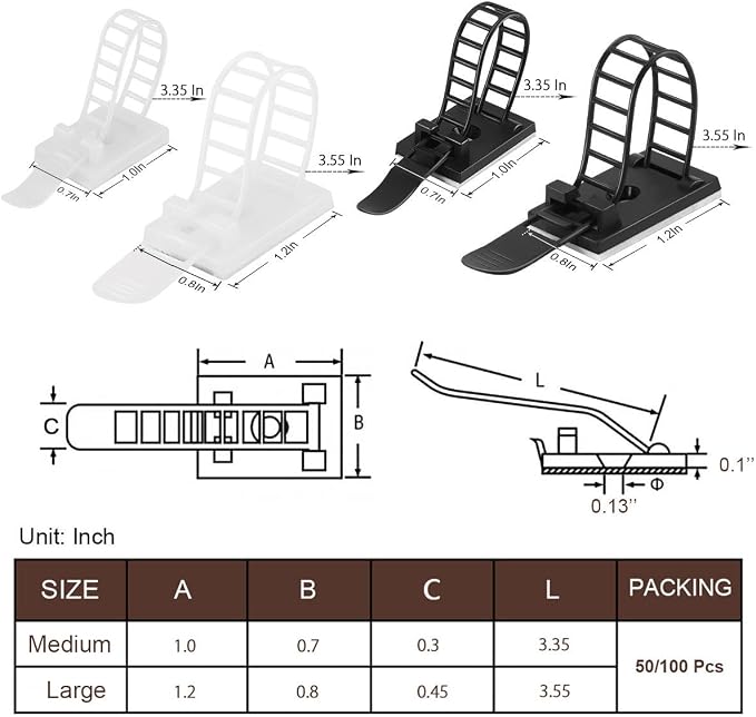 Adhesive Cable Management Clips, Extra Screw & Hole - Image 7