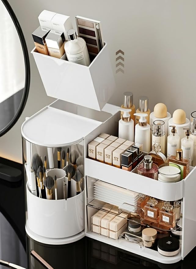 Makeup Organizer with Rotating Brush Holder Cosmetic Organizer with Drawers - Image 4