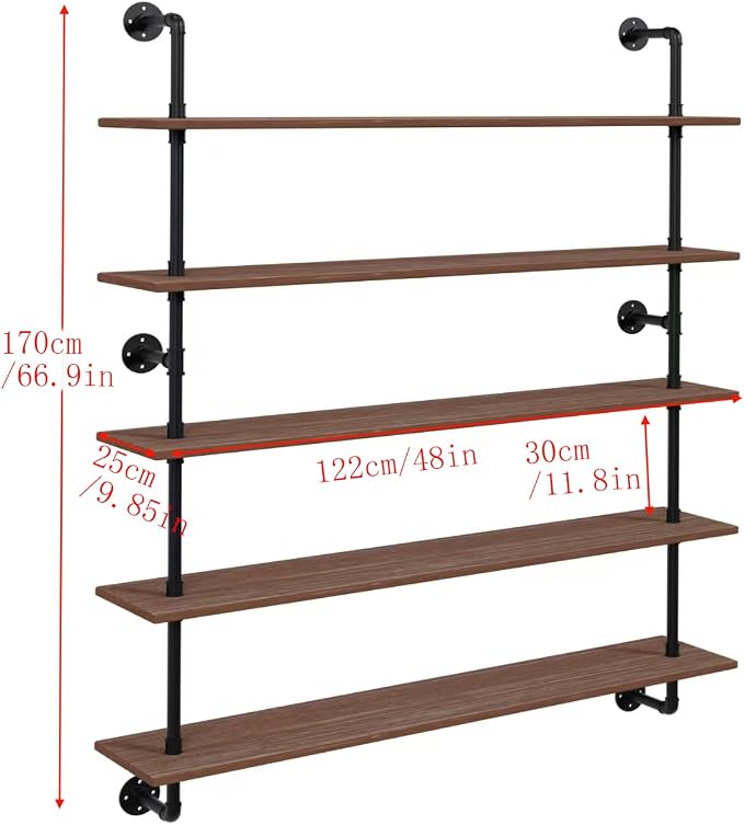 HDDFER Floating Shelves for Wall Bookshelf Industrial Pipe Shelving Shelves 48 - Image 3