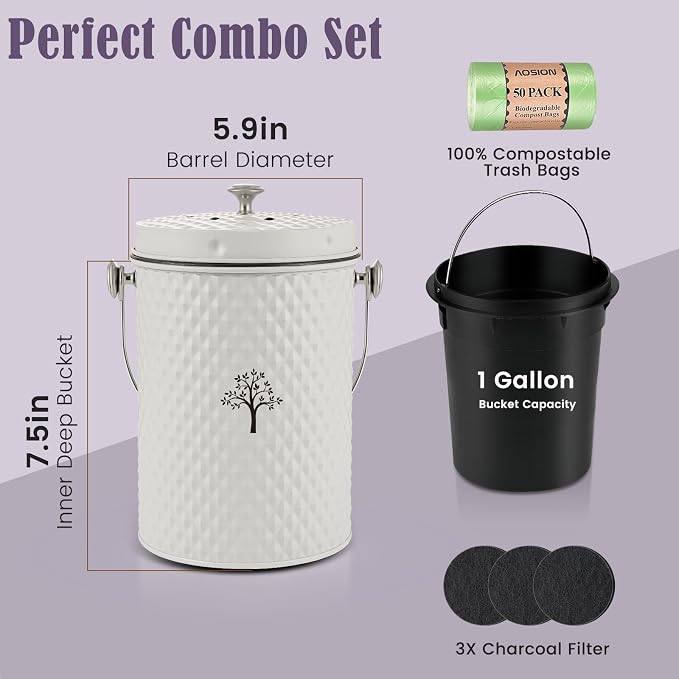 AOSION Countertop Kitchen Odorless Compost Bin - Image 2