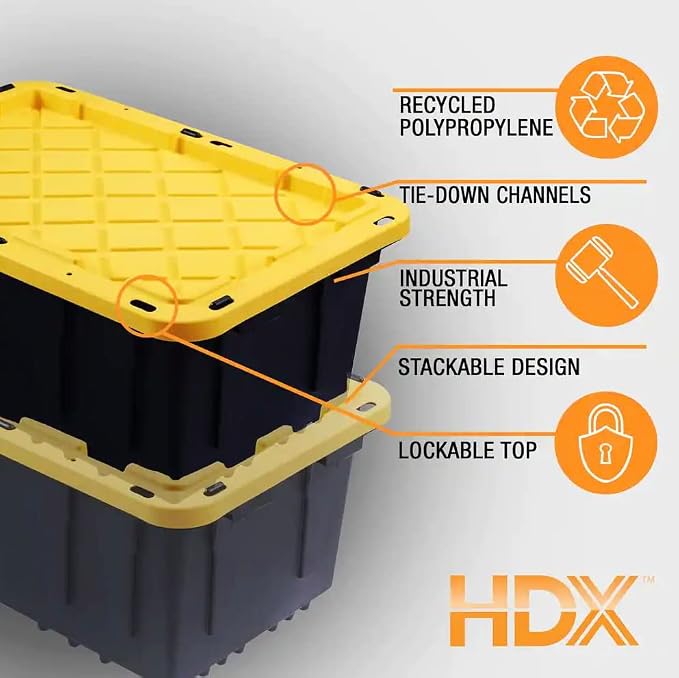 HDX Tough Polypropylene Plastic 27 Gal. Storage Tote in Black - Image 3