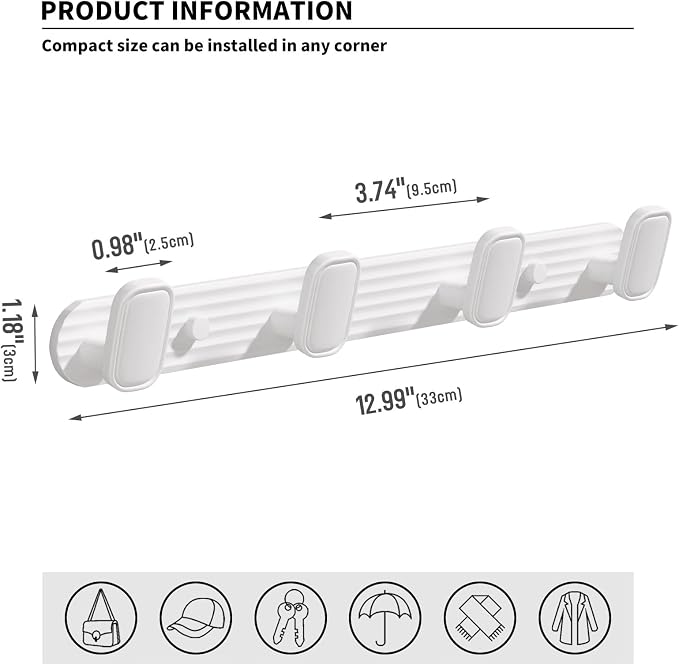 Coat Rack Wall Mount White, 4 Hooks Rack Metal Coat Hanger Wall - Image 5