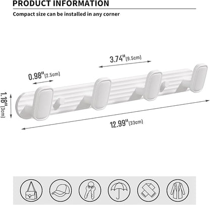 Coat Rack Wall Mount White, 4 Hooks Rack Metal Coat Hanger Wall - Image 5