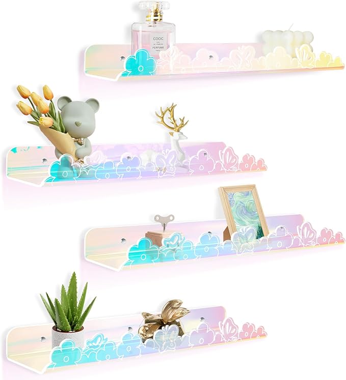 Floating Shelves for Wall, 4 Pack 15.7’’x 3.5’’Adhesive Acrylic Shelves by Alldomess