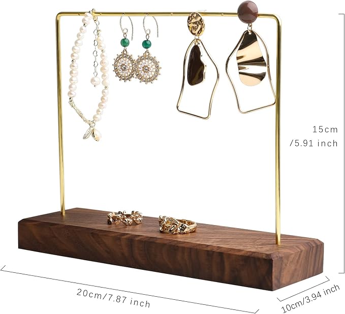 GemeShou Walnut Earring holder for selling, Brass earring stands and displays - Image 4