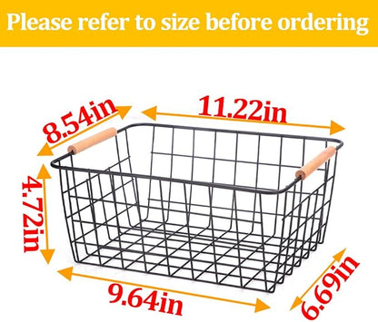 LeleCAT Wire Baskets with Wooden Handles Wire Storage Organizer Bin Baskets - Image 2