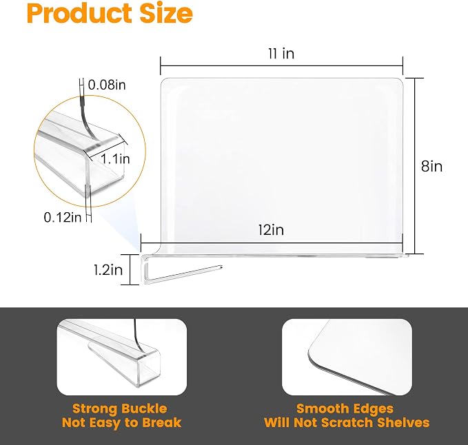 OKPOW Shelf Dividers for Closet Organization: 8" Tall X 12" Deep, Acrylic Clear - Image 7