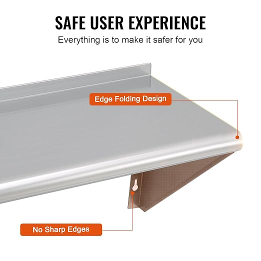 VEVOR 18" x 72" Stainless Steel Shelf, Wall Mounted Floating Shelving - Image 6