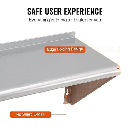 VEVOR 18" x 72" Stainless Steel Shelf, Wall Mounted Floating Shelving - Image 6