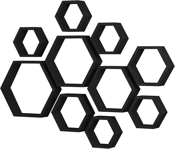 Hexagon Floating Shelves Honeycomb Wall Mounted Wood Farmhouse Storage - Image 4