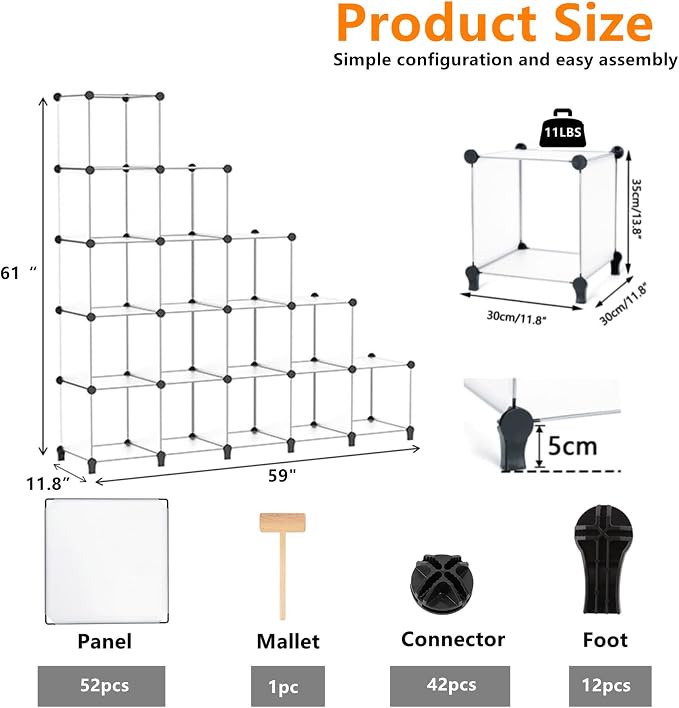 AWTATOS Cube Storage Organizer, 16 Cube Closet Organizer, Transclucent | - Image 3