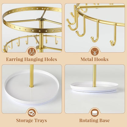 LANDNEOO Necklace Holder Jewelry Organizer, 360° Rotating 3-Tier Jewelry Stand - Image 3