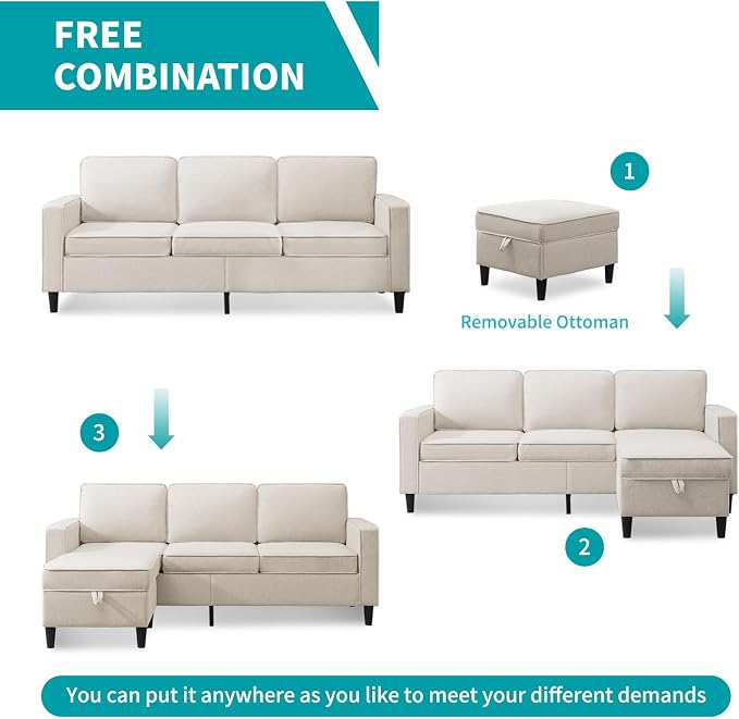 BALUS 78" Living Room Couches Set, 3 Seater Sofa - Image 3