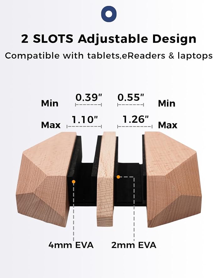 Dual Laptop Holder Adjustable Vertical Laptop Stand, 2 Slots MacBook Stand Wood - Image 4