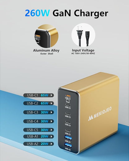 Aluminum Alloy 260W USB C Charger GaN Fast USB C Charging Station 7 Ports | 65W - Image 3