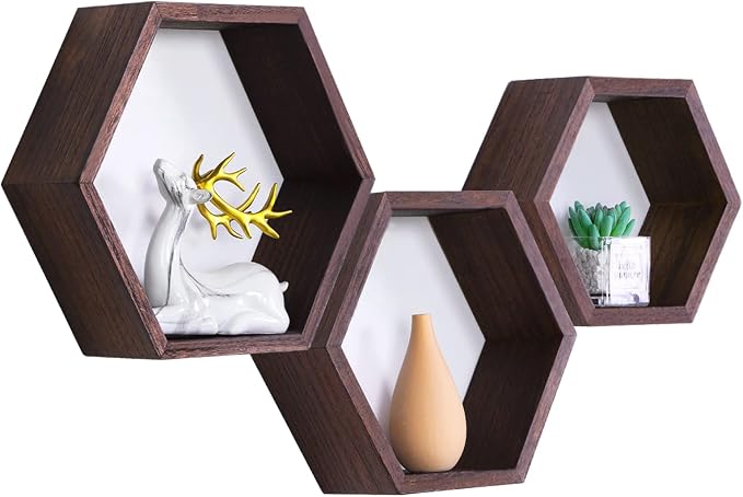 Hexagon Shelves, Floating Wall Shelf, Honeycomb Octagon Cube Shelves Wood | - Image 8
