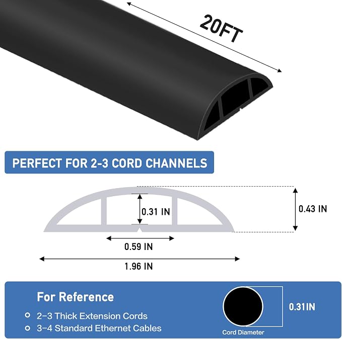Floor Cord Cover Self Adhesive Cord Hider Floor Extension Cord Covers - Image 2
