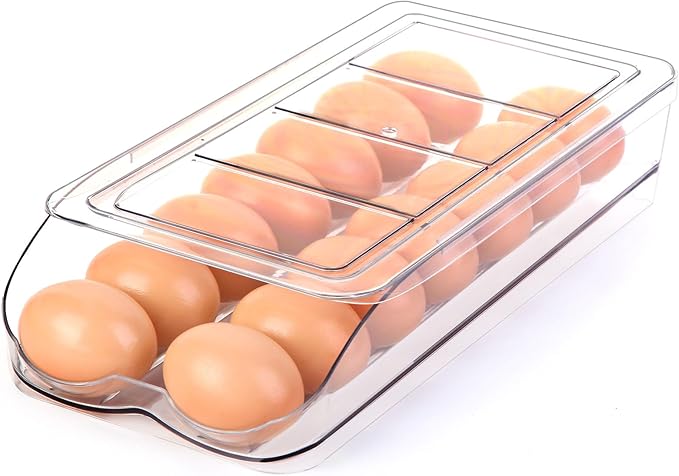 Egg Holder for Fridge, Automatic Rolling Egg Container for Refrigerator by RoskDeewat