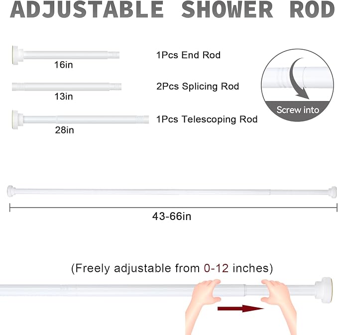 Thestoa Shower Curtain Rod Adjustable 43-66 inch, Anti-Rust Non-Slip Shower Rod - Image 5