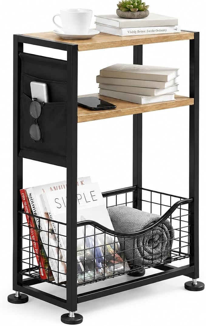 Skinny Side Table with Storage, 3 Tier Slim Side Tables by Zexvida