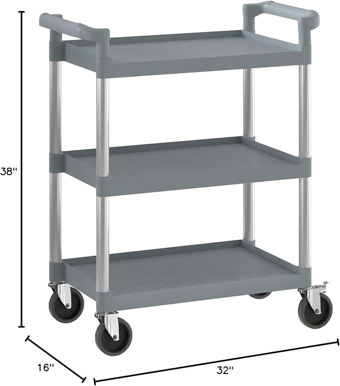 Gray Utility/Bussing Cart with Three Shelves - Image 3