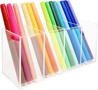HSYMQ Acrylic Pen Holder 4 Compartments Clear Pencil Holder Organizer Makeup - Image 7