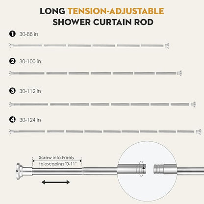 Silver Long Curtain RodTension Shower Curtain Rods 30 to100 inch Adjustable - Image 4