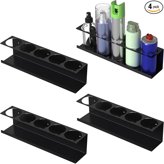 sogiv 4 Pack Spray Can Holder Organizer, Wall-Mounted Steel Spray Bottle Rack by sogiv