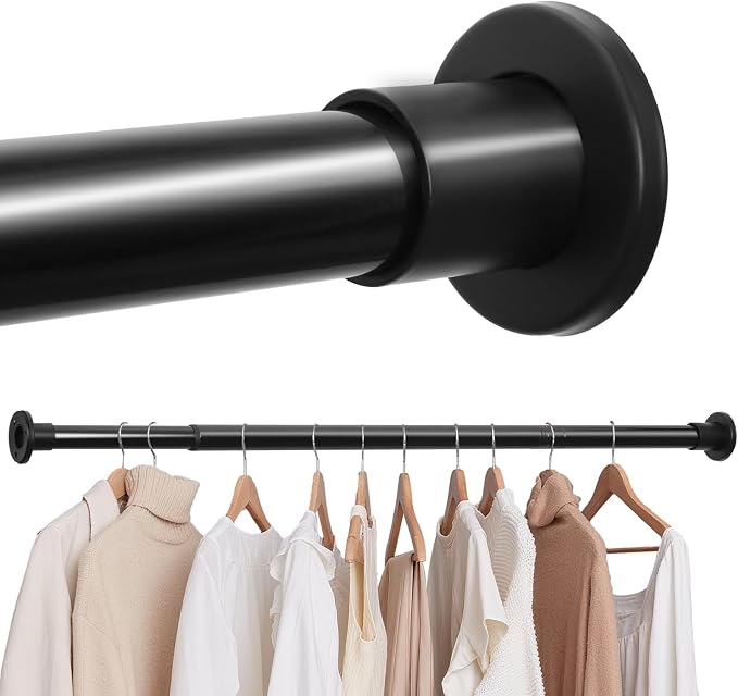 Black Adjustable Closet Rod 18-48 Inches, Heavy Duty Metal Clothes Hanging Rod by Unknown