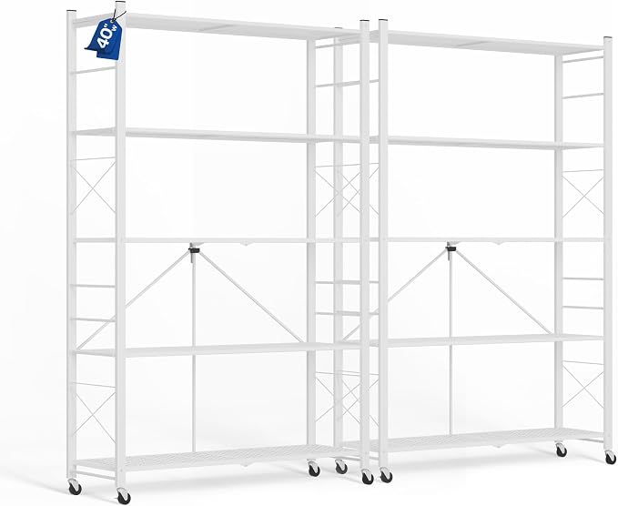 ALANNG 40" W Foldable 5-Tier Storage Shelves on Wheels Adjustable | Removable by ALANNG