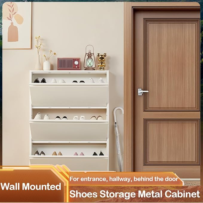 Shoe Storage Cabinet with 3 Flip Drawers, Hidden Slim Narrow Shoe Rack Cabinet - Image 3