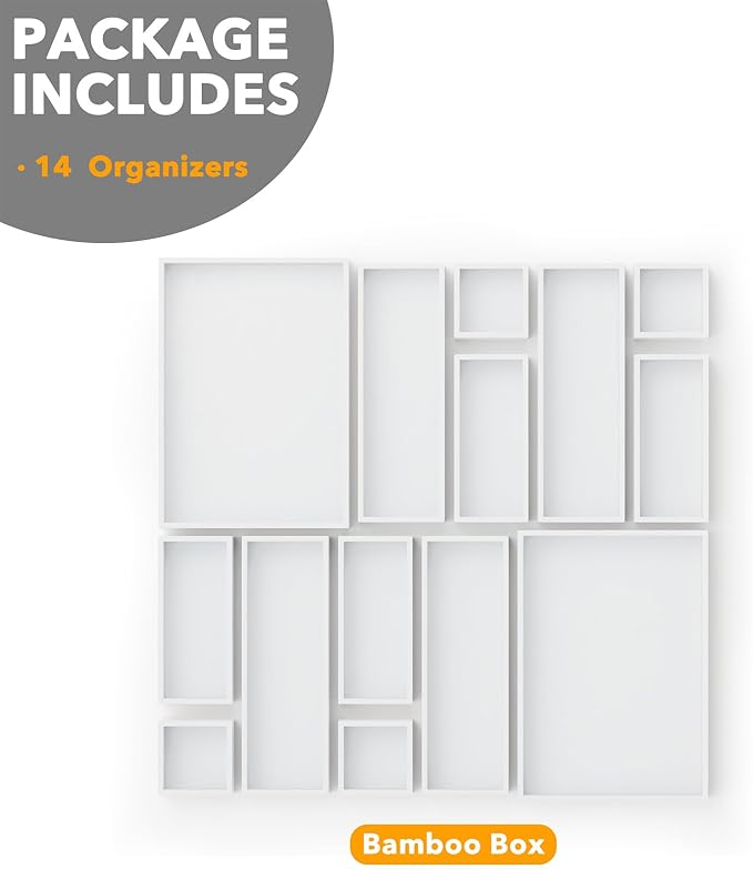SpaceAid 14-Piece Bamboo Drawer Organizer Storage Boxes Set, Wood Tray Junk - Image 6