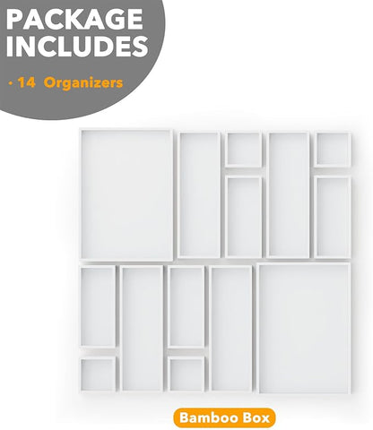SpaceAid 14-Piece Bamboo Drawer Organizer Storage Boxes Set, Wood Tray Junk - Image 6
