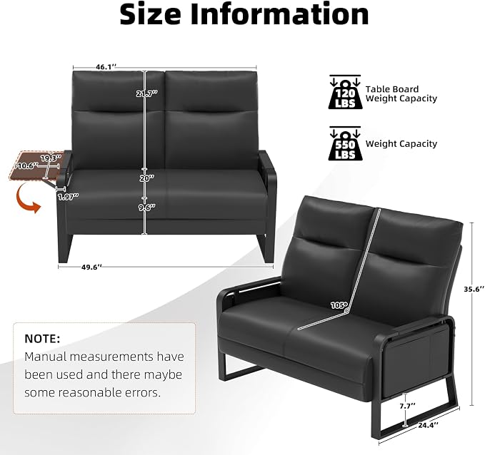 Faux Leather Loveseat, Upholstered Loveseat - Image 2