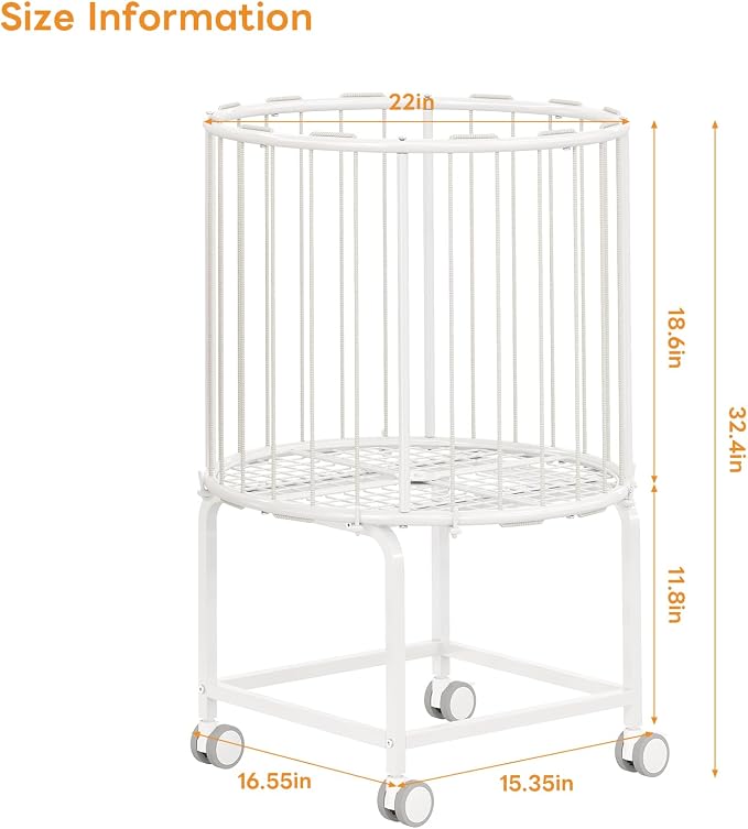 29-Gallon Laundry Cart with Wheels, Rolling Round Metal Laundry Basket Cart - Image 7