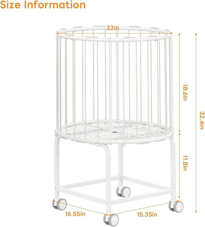 29-Gallon Laundry Cart with Wheels, Rolling Round Metal Laundry Basket Cart - Image 7