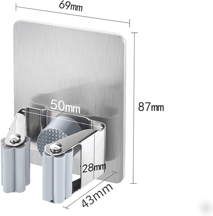 HANZE 4 Pack Stainless Steel Mop Broom Holder Organizer, Self Adhesive Wall - Image 5