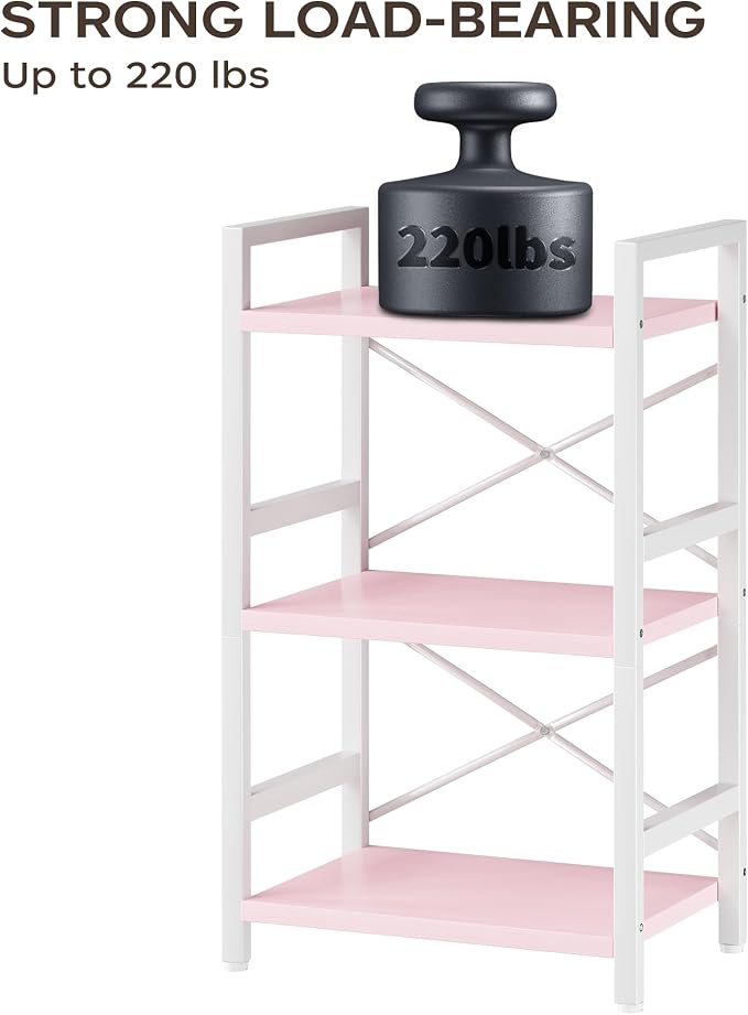 Homeiju Pink Bookshelf, 3 Tier Industrial Bookcase, Metal Small Bookcase - Image 7