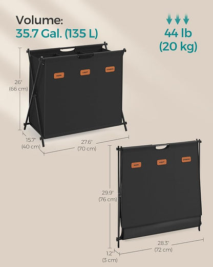 SONGMICS Laundry Hamper, Laundry Basket, 35.7 Gal. Laundry Sorter 3 Sections - Image 6
