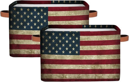 Pardick Storage Basket American USA Flag, Large Foldable Organizer Storage Bins - Image 3
