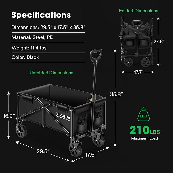 VIVOSUN Collapsible Folding Wagon, Outdoor Utility - Image 6